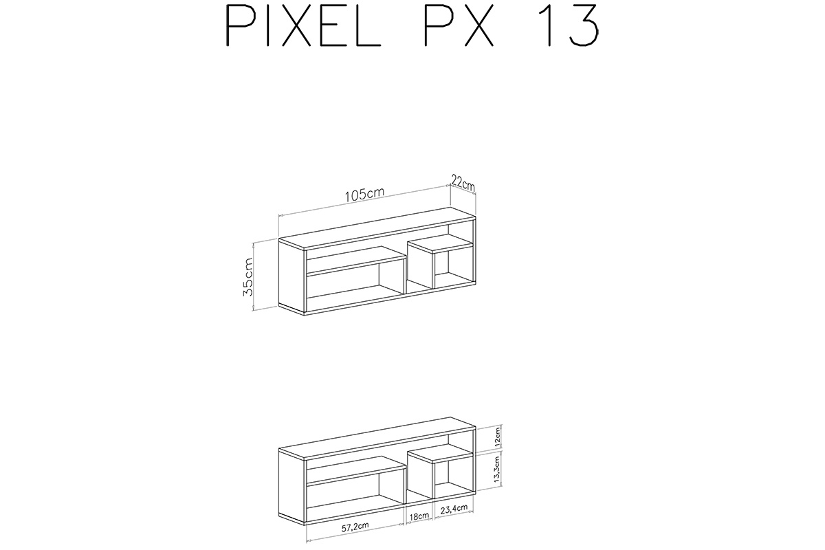 Závesná polica Pixel 13 - dub piškótový/biela lux Polica závesná Pixel 13 - dub piškótový/Biely lux - schemat