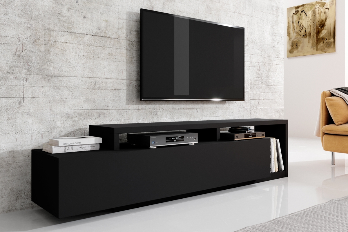 TV stolík Bota 40 s otvorenými policami 219 cm - čierny supermat TV čierny mat 