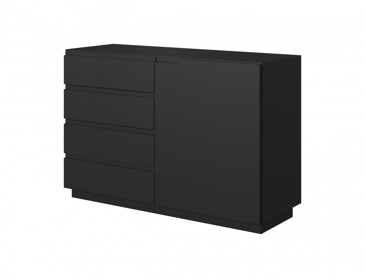 Moderná komoda Loftia so 4 zásuvkami - čierna / čierny mat komoda do salonu