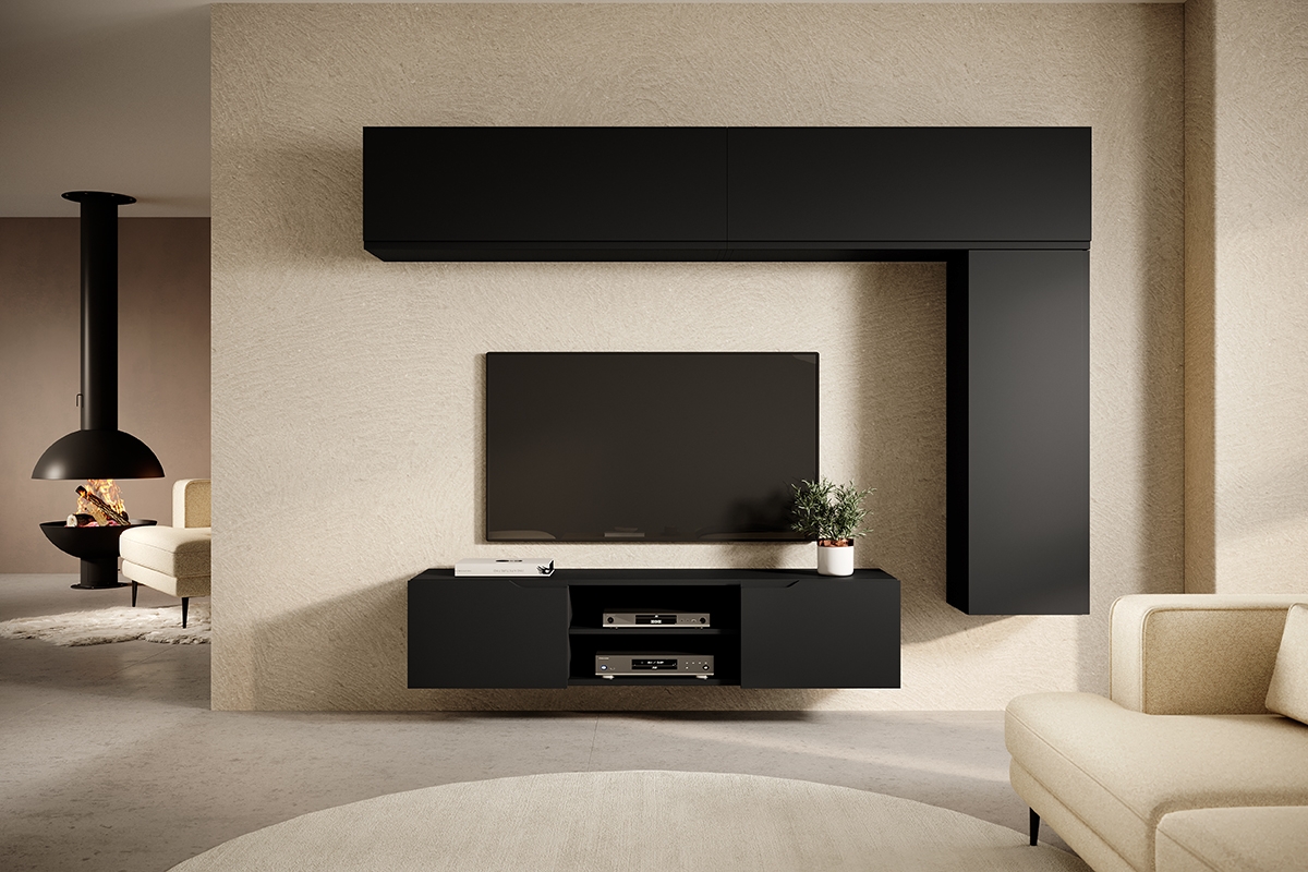 Závěsný TV stolek Loftia Mini - černá / černý mat TV skříňka závěsná Loftia Mini - Černý/Černý mat - aranzacja