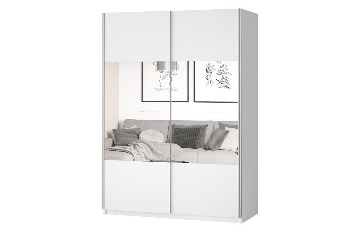 Skříň s posuvnými dveřmi Beta 55 z zrcadlem 150 cm - Bílý Bílá Skříň do garderoby