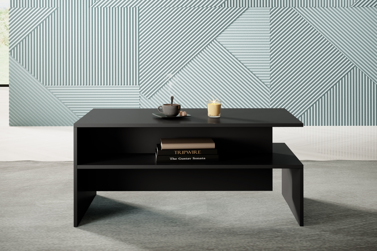 Konferenčný stolík Loftia 100x60 cm - čierna / čierny mat Stolík s policou