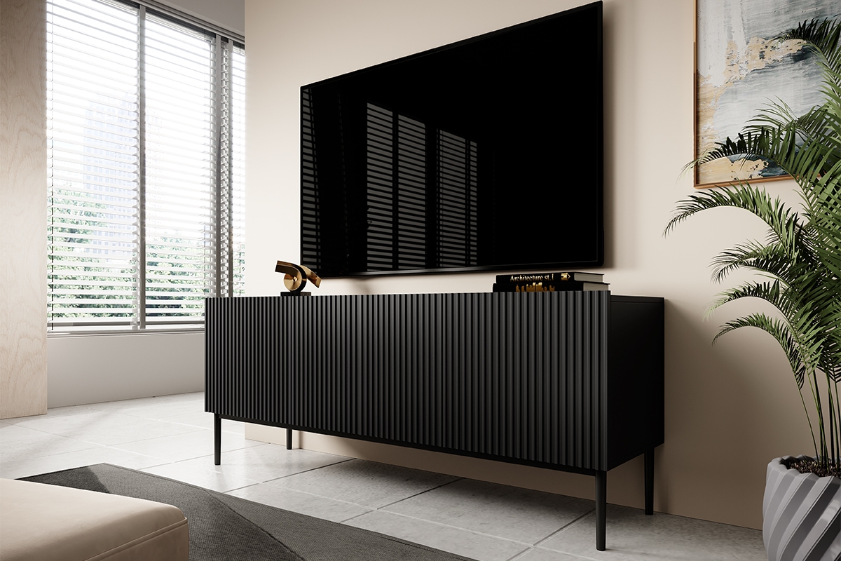 TV stolek Nicole 150 cm - černý mat / černé nožky Skříňka tv do obývacího pokoje