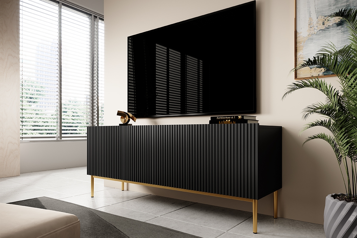 Nicole 150 cm-es TV-szekrény - matt fekete / arany lábak Skříňka tv do obývacího pokoje