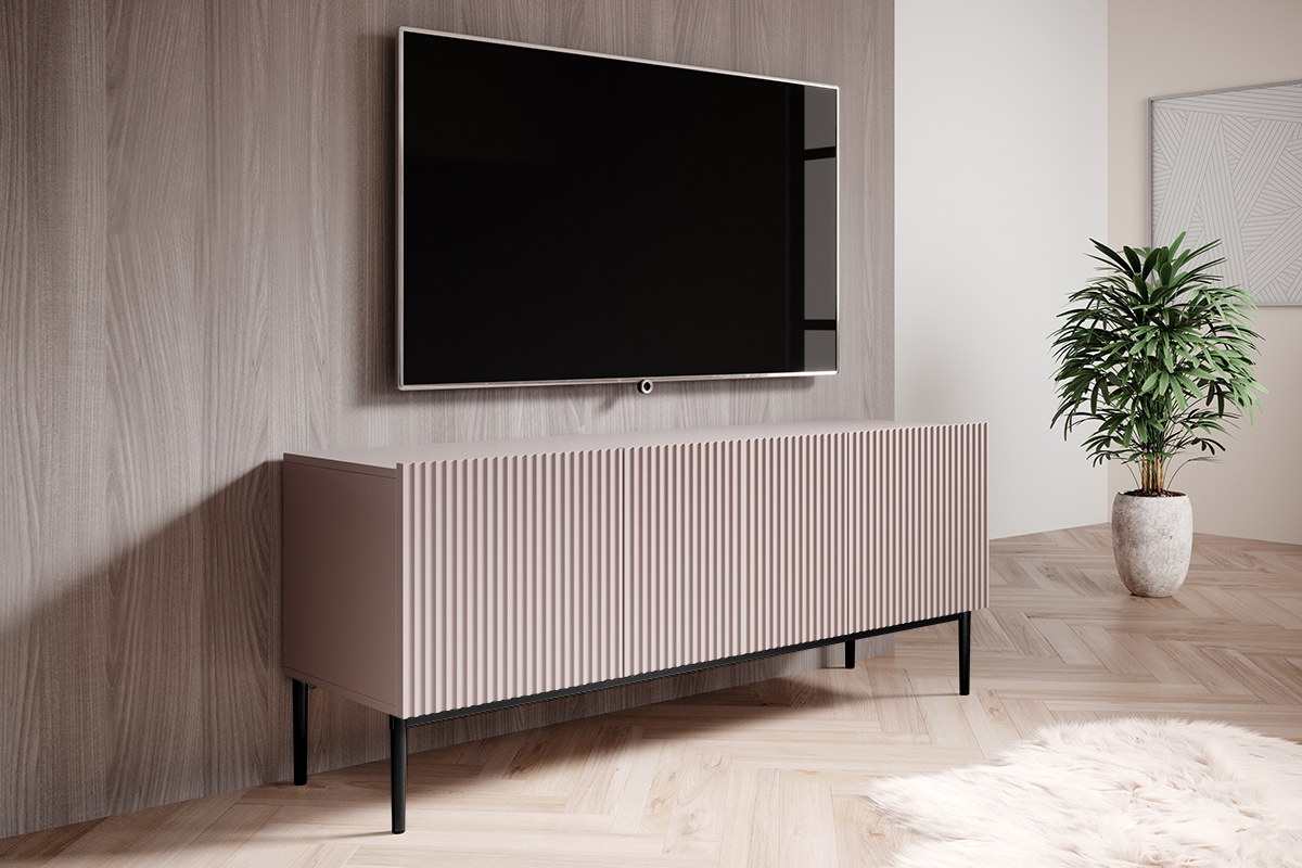 Nicole 150 cm-es TV-szekrény - antik rózsaszín MDF / fekete lábak Skříňka tv