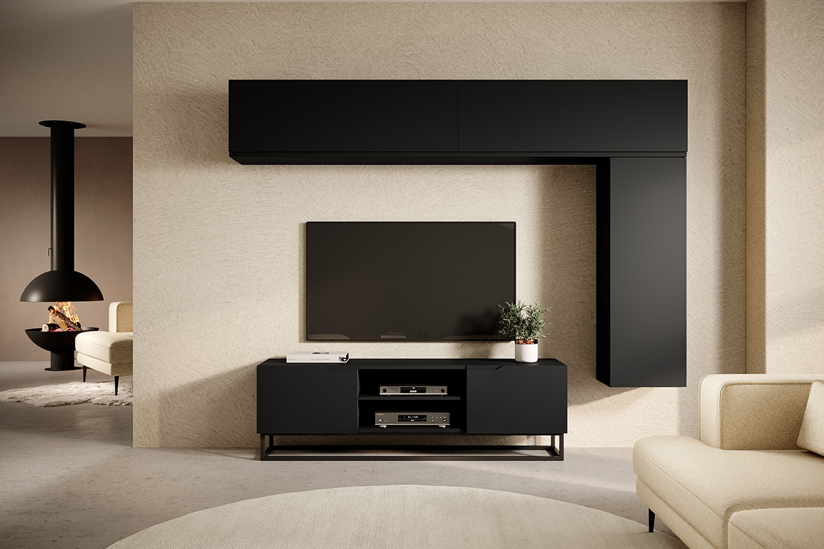 Loftia Mini TV-szekrény fémkereten - fekete/fekete matt Loftia Mini TV-szekrény fémkereten - fekete/fekete matt - elrendezés