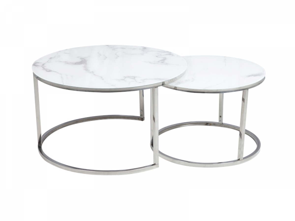 Konferenční stolek ATLANTA B bílý mramorový efekt / Chromovaný Komplet Konferenční stolek