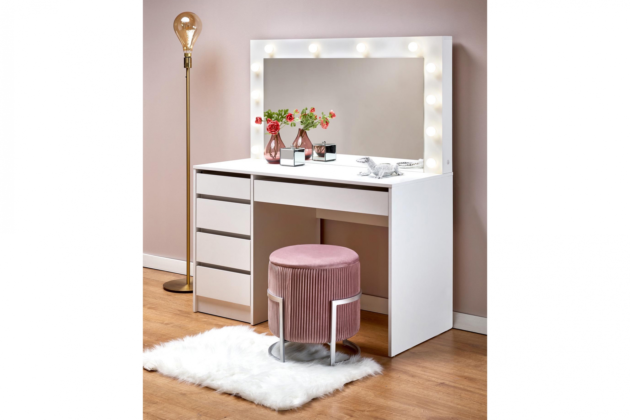 Toaletní stolek Hollywood XL s osvětlením - bílá Toaletní stolek Hollywood XL s zásuvkami i podswietleniem LED 120 cm - Bílý