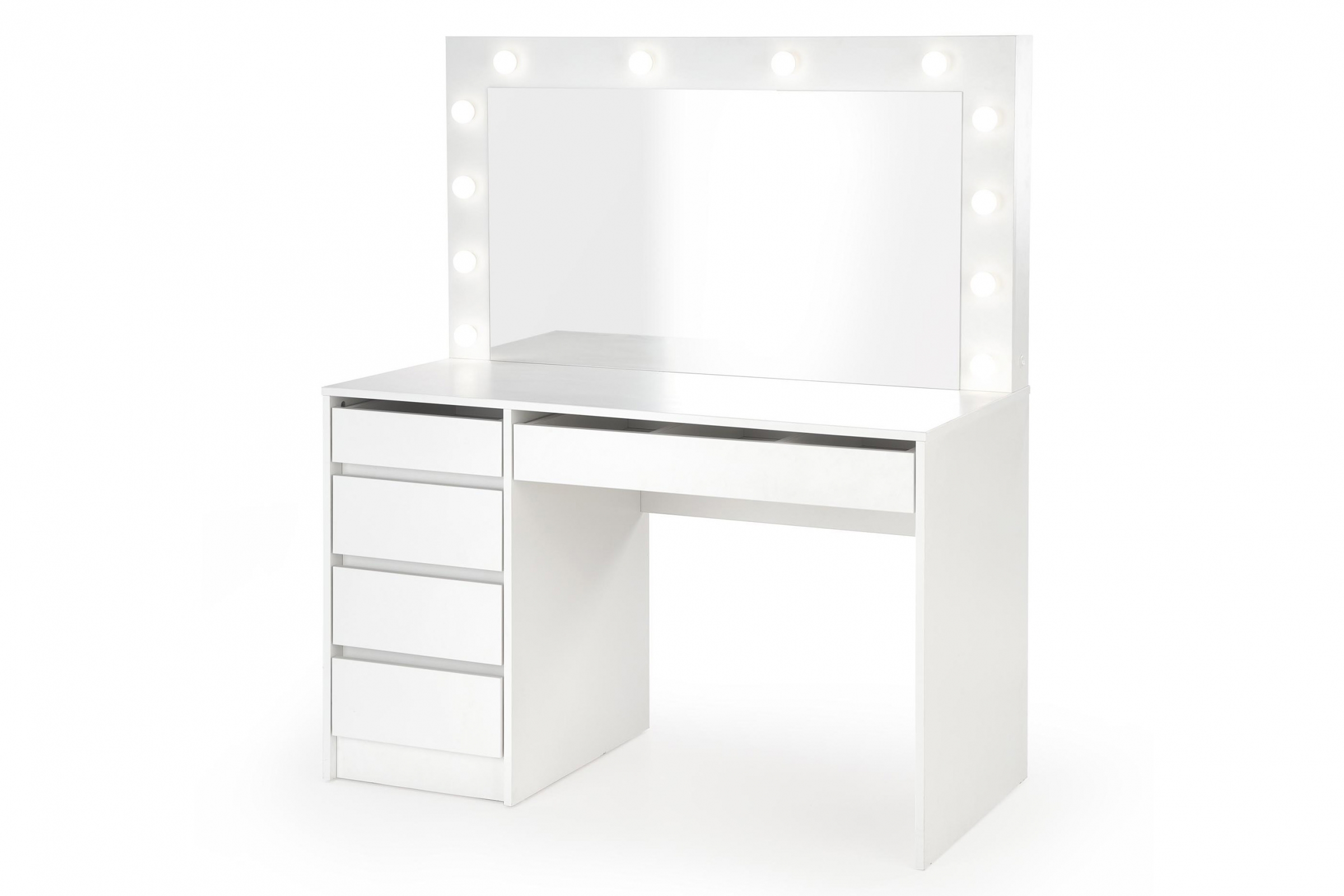HOLLYWOOD XL fésülködőasztal - 120 cm - fehér  Toaletka Hollywood XL z szufladami i podświetleniem LED 120 cm - biały