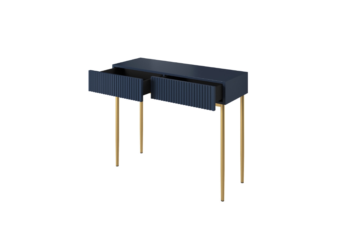 Toaletní/konzolový stolek Nicole 100 cm - tmavě modrá / zlaté nožky konzolový stolek s frézováním