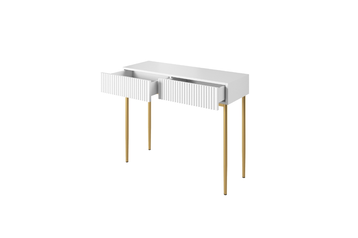 Toaletní/konzolový stolek Nicole 100 cm - bílý mat / zlaté nožky Toaletní stolek se zlatými nohami