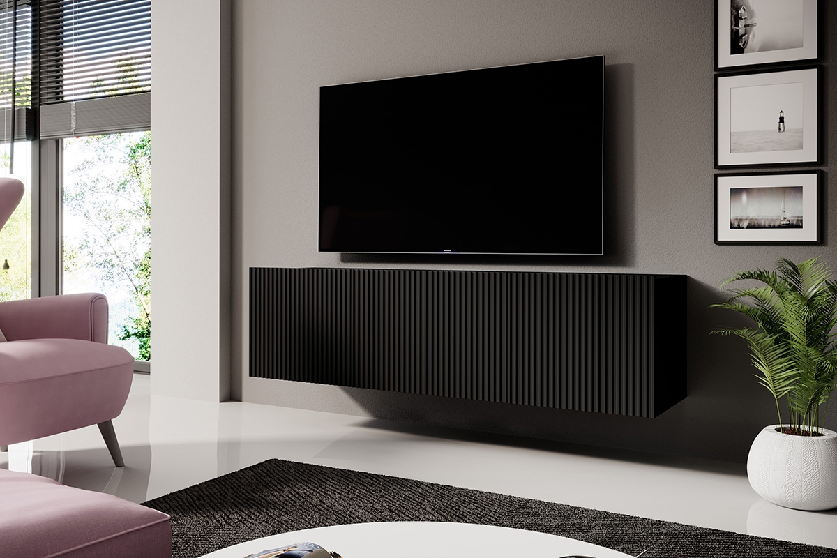 Závěsný TV stolek Nicole 150 cm - černá / černý mat Skříňka tv do obývacího pokoje