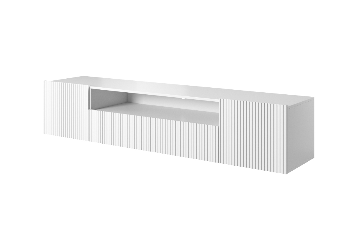 Závěsný TV stolek Nicole 200 cm s výklenkem - bílá / bílý mat szafka RTV 200 cm