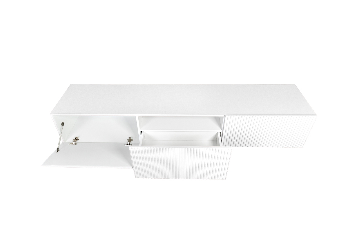Závěsný TV stolek Nicole 200 cm - bílá / bílý mat Skříňka s výklenkem