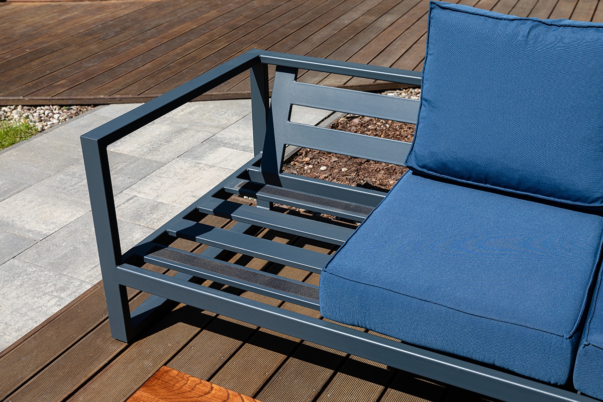 Záhradná rohová sedačka so stolíkom Bayamo - námornícka modrá / antracit / tmavý orech Rohová sedacia súprava záhradný Bayamo so stolom - Rošt Antracytová