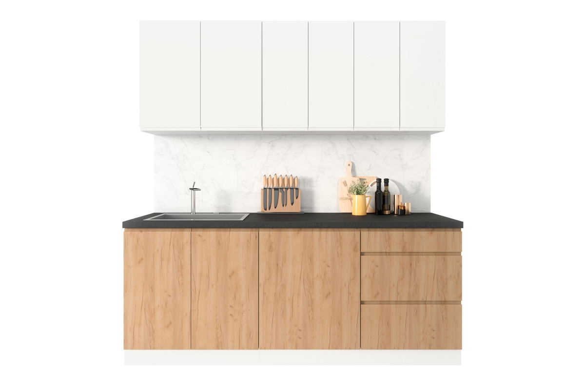 Kuchyně Aspen Bílý lesk / Craft - 200cm - Komplet kuchyňského nábytku  Kuchyně Aspen 