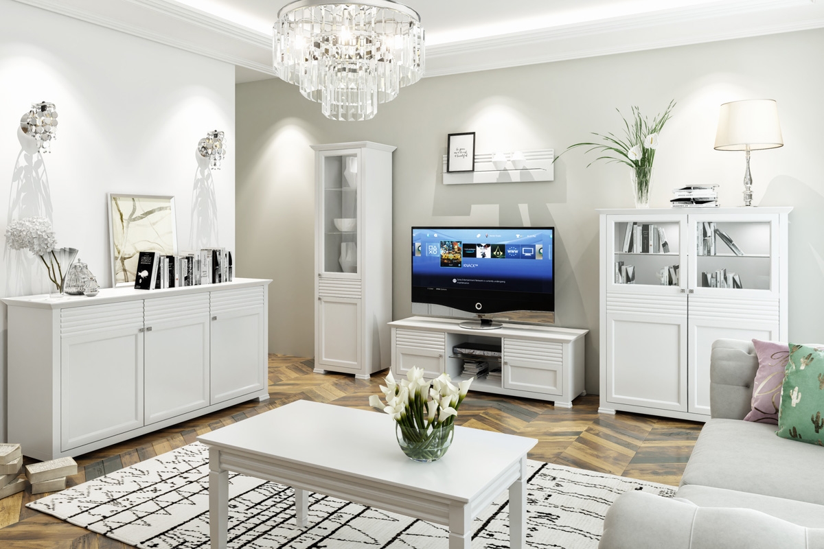 Komplet nábytku do obývacího pokoje Desentio - Bílá alpská matná moderní Nábytek do obývacího pokoje desentio