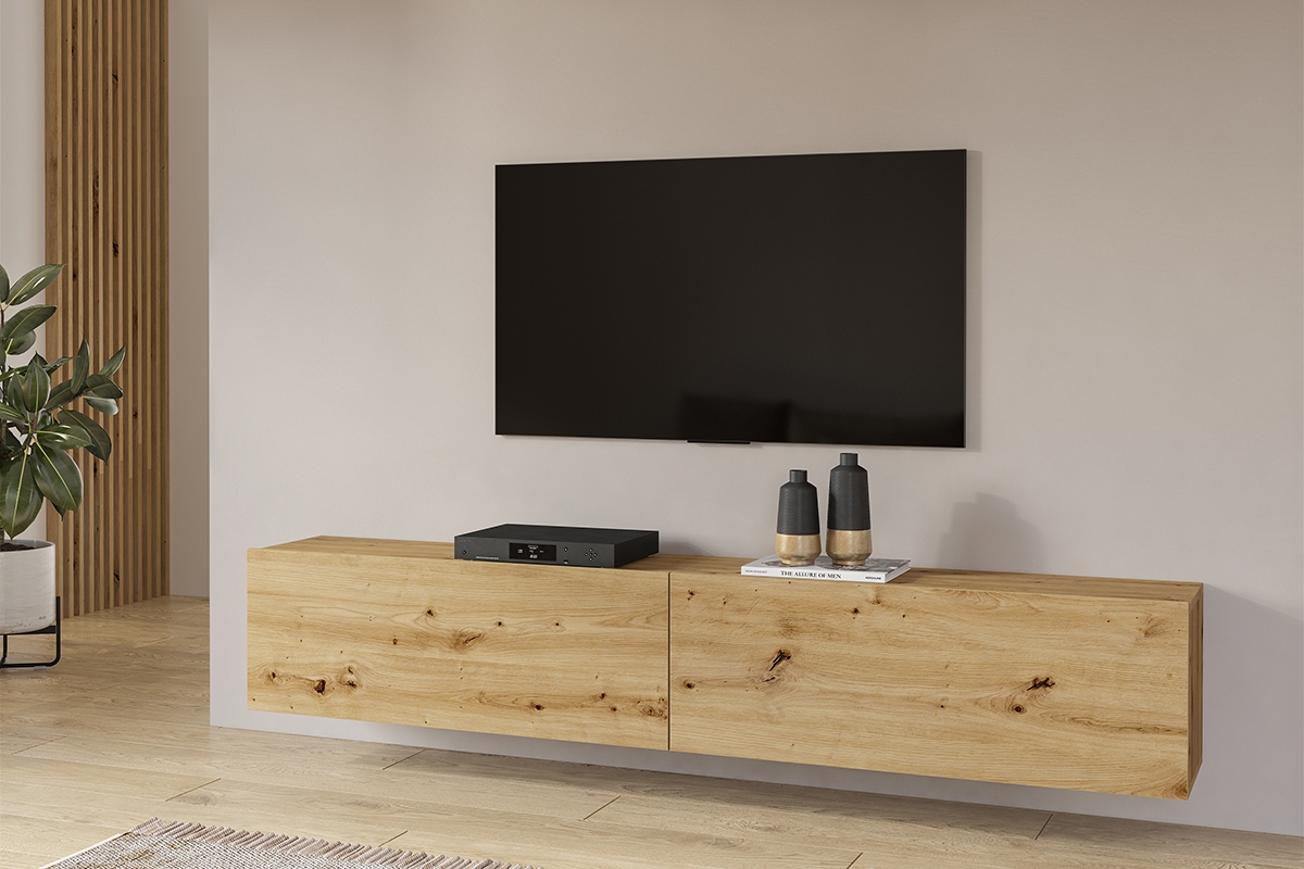 TV skrinka stojaco - závesná 180 cm AVA 40 - artisan / Čierny TV skrinka AVA 180 - artisan / čierny