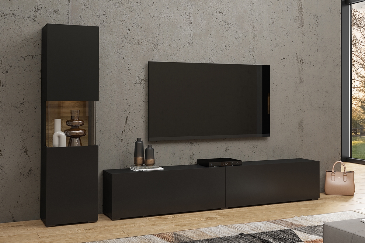 TV skrinka 180 cm AVA 40 - Čierny / wotan TV skrinka AVA 180 - čierny / wotan - malá obývacia stena AVA