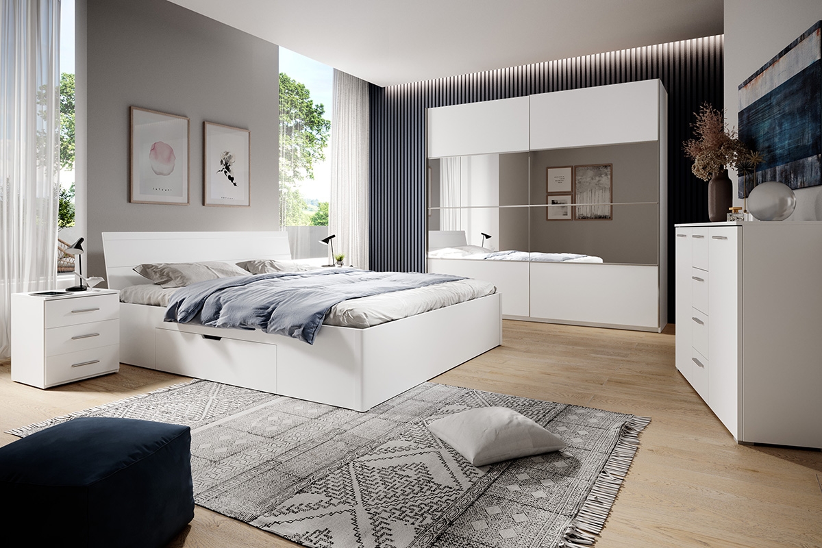 Beta 51 hálószobai ágy, fiókokkal - 160x200 cm - fehér biale Nábytek do ložnice