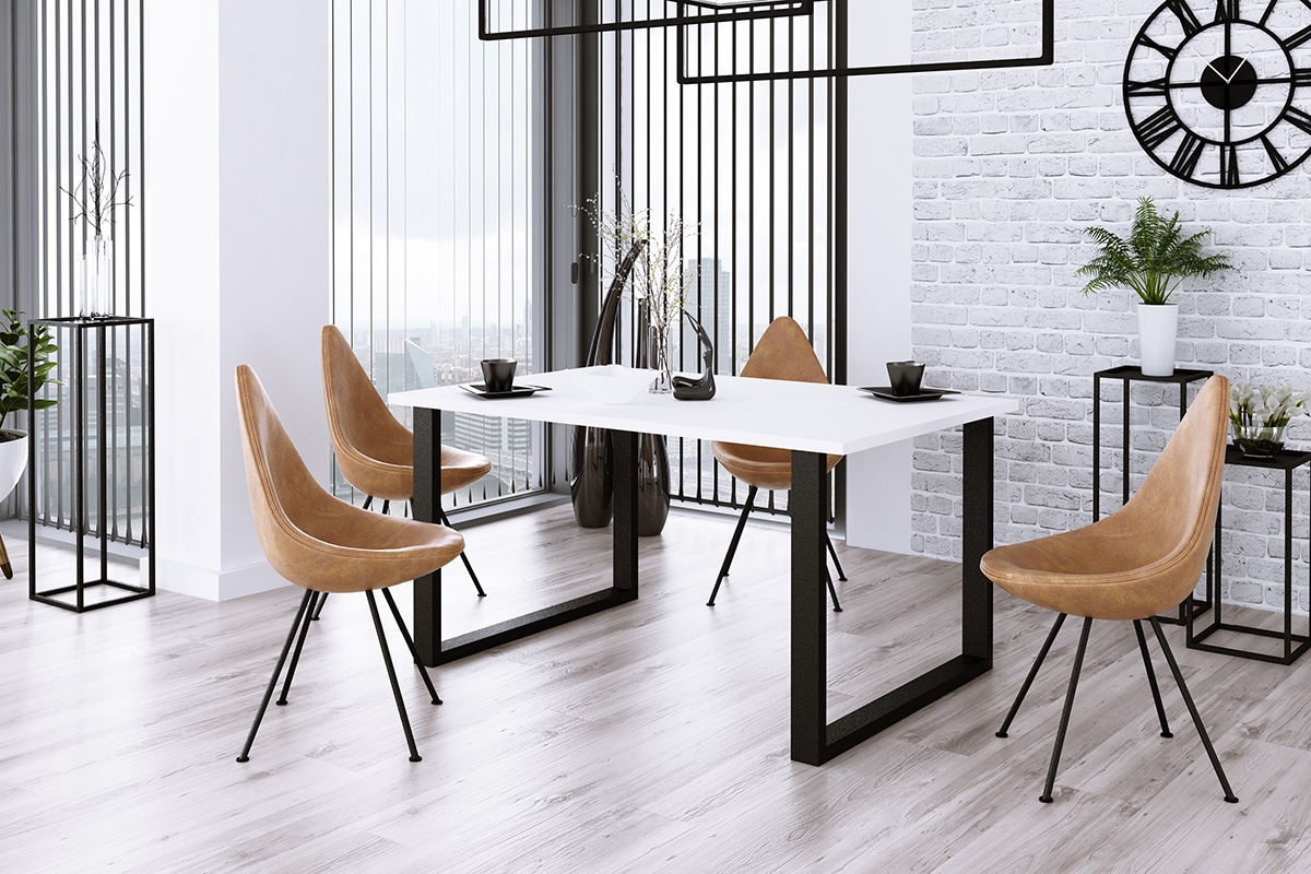 Ipari loft asztal 138x90 cm - fehér / fekete Stůl Bílý Deska čierna Nohy