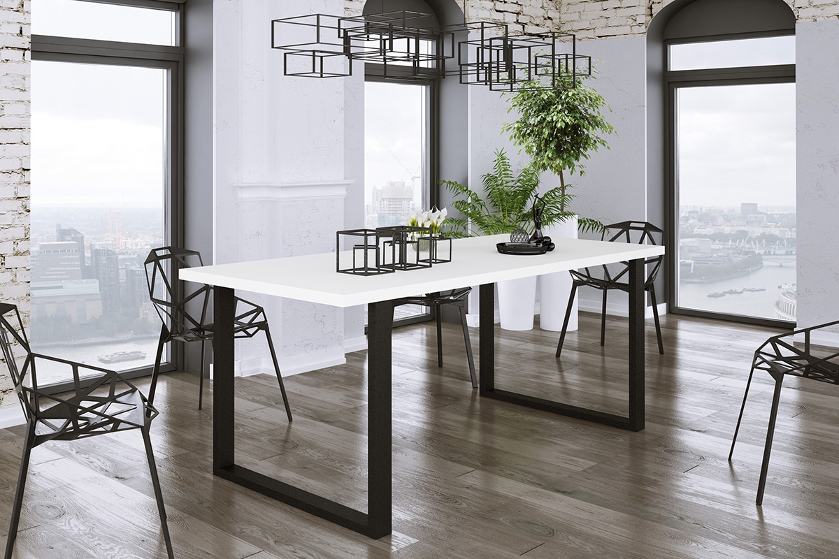 Ipari loft asztal 185x67 cm - fehér / fekete Bílý Deska na černém rámu