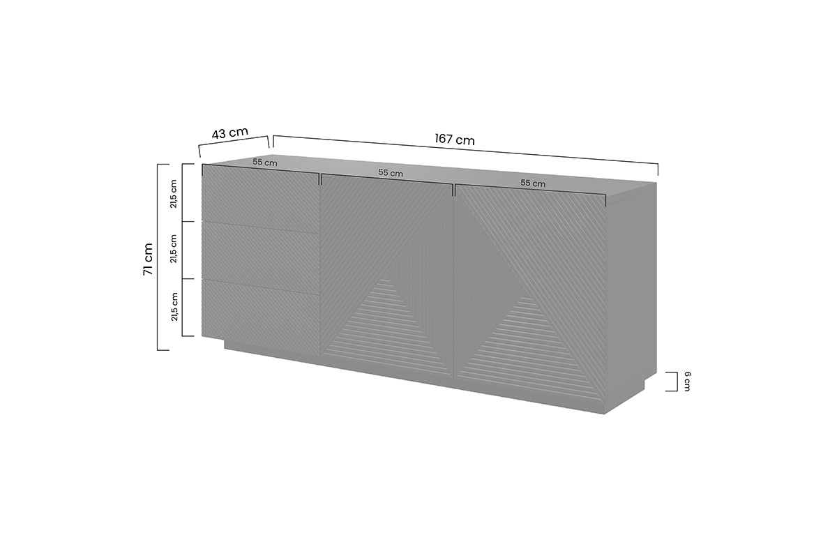 Komoda Asha 167 cm - černý mat Komoda s prostorným vnitřním prostorem