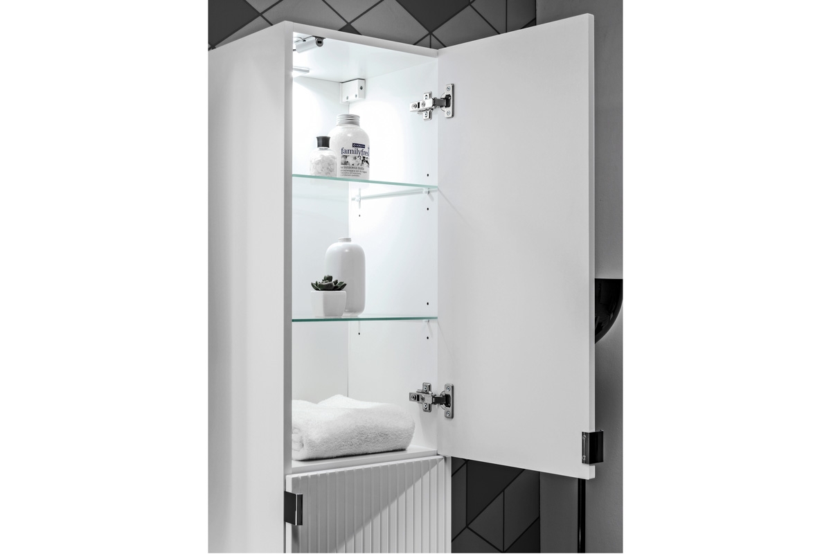 Vysoká závesná kúpeľňová skrinka Leonardo White - Biela Skrinka s osvetlením do lazienki 