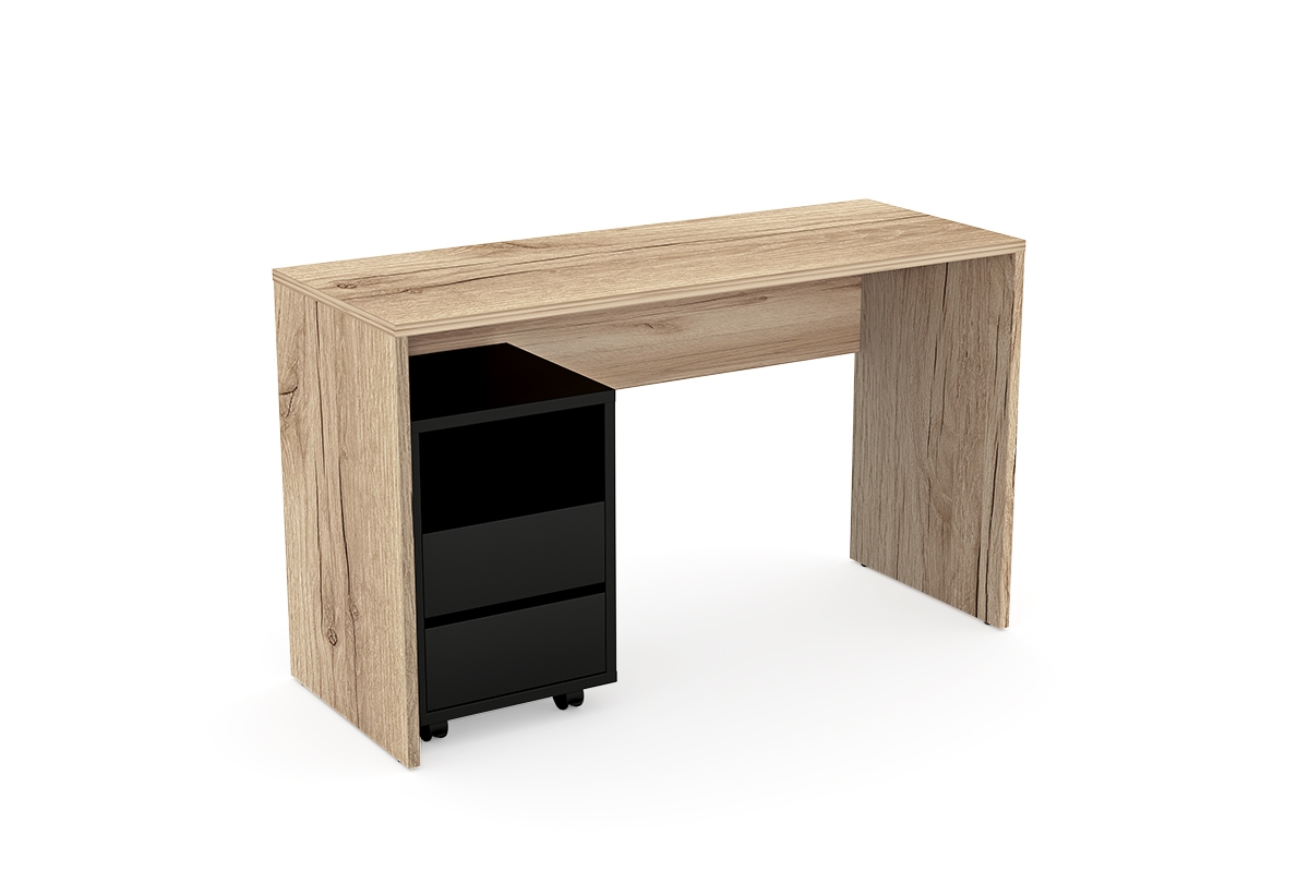Moderní Psací stůl s úložným prostorem Agapi - Dub grand přírodní / onyx černý Psací stůl s černým úložným prostorem