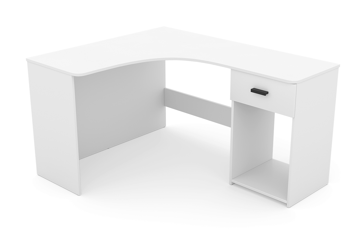 Narozne Písací stôl Corner so zásuvkou a výklenkom - Biely biely narozne Písací stôl