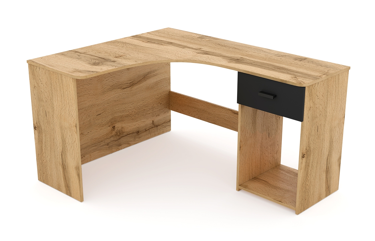 Narozne Písací stôl Corner so zásuvkou a výklenkom - Dub wotan / onyx Čierny Hnedý Písací stôl do rogu