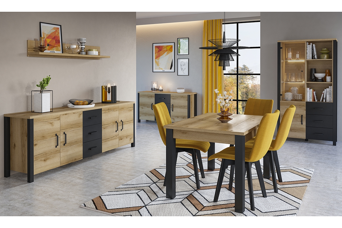 Olin 92 összecsukható asztal 130-175x85 - természetes grand-tölgy/ fekete Nábytek do obývacího pokoje ze stolem