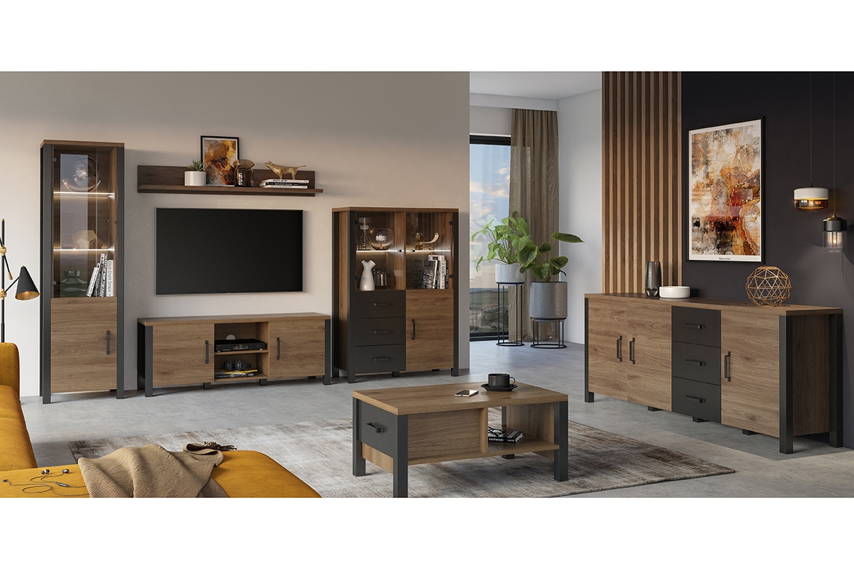 Set de mobilier de living Olin - Nuc okapi / Negru Hnědý stestaw nábytku do obývacího pokoje
