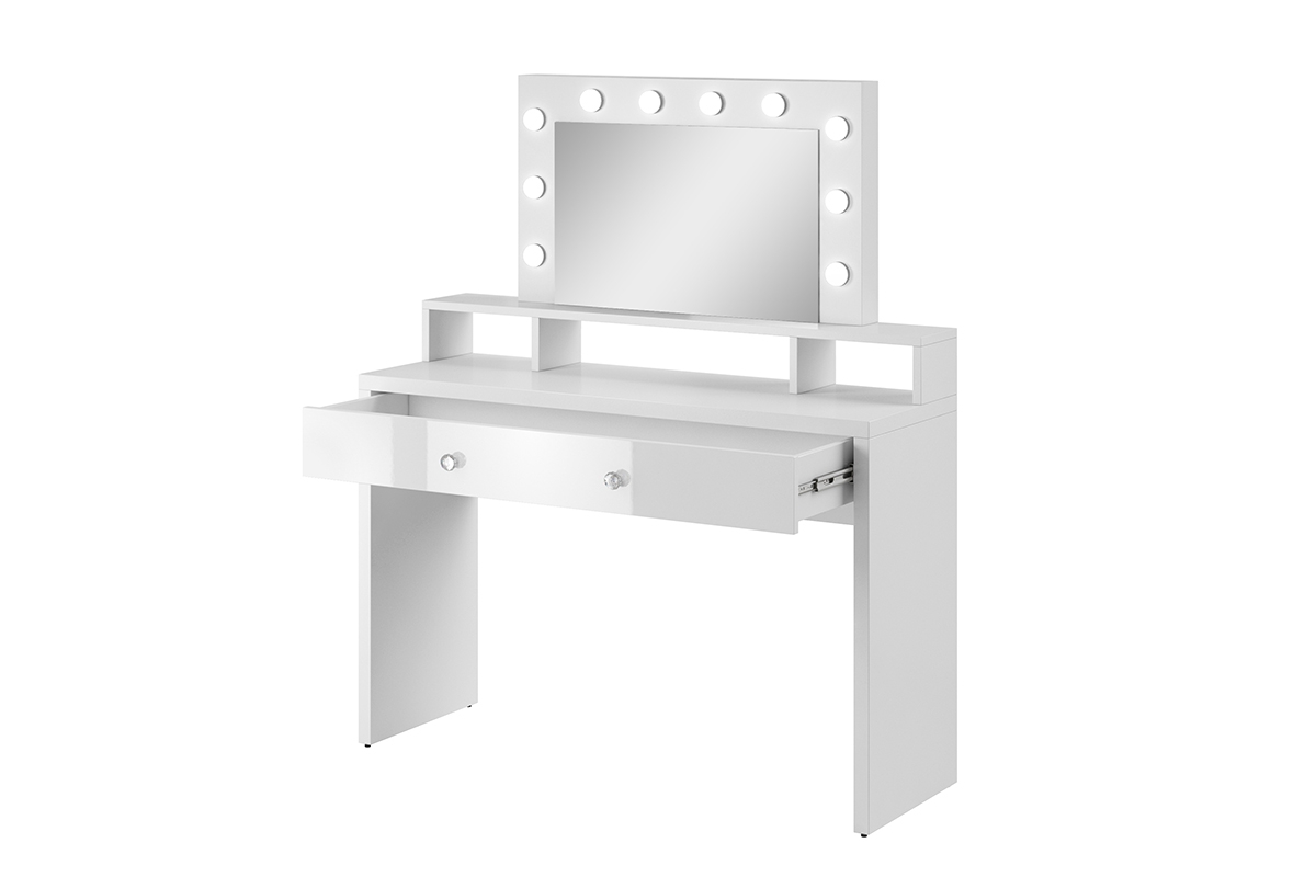 Toaletní stolek z osvětlením Aria - Bílý lesk Bílá Toaletní stolek se zrcadlem