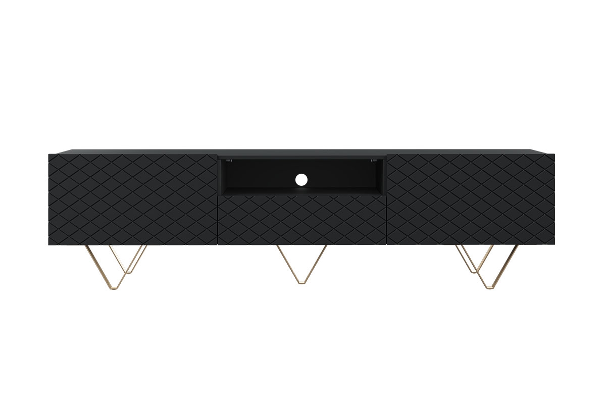 TV stolek Scalia 190 cm s výklenkem - černý mat / zlaté nožky Skříňka TV s výklenkem