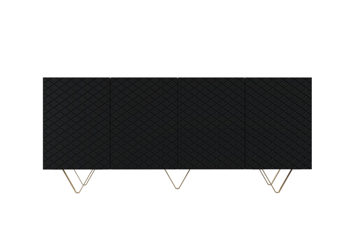 Comodă cu patru uși Scalia 190 4U - Negru mat / Picioare aurii moderní styl
