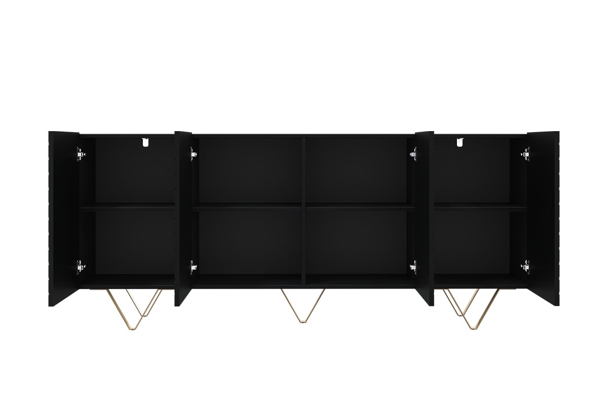 SCALIA 190 4D négyajtós szekrény - matt fekete / arany lábak nábytek je odolný vůči poškrábání a slunečnímu záření