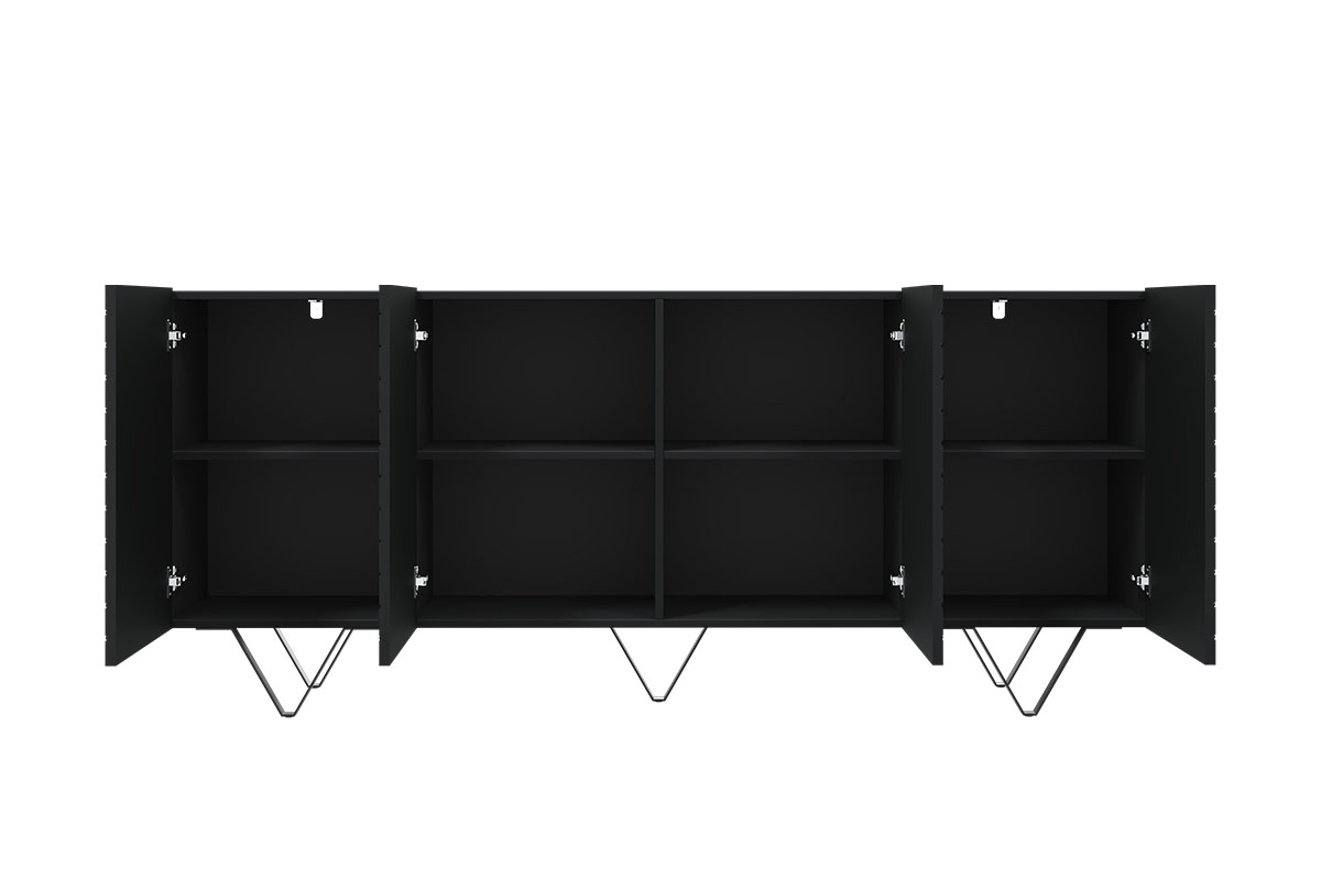 SCALIA 190 4D négyajtós szekrény - matt fekete / fekete lábak Černá Komoda s čtyřmi skříňkami
