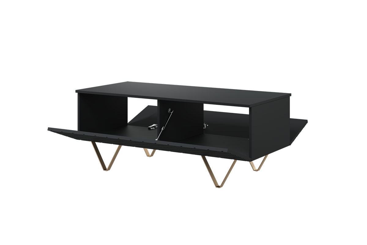 Konferenční stolek Scalia 2K 120 cm - černý mat / zlaté nožky prostorný úložný prostor