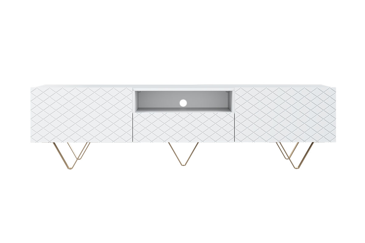 TV stolek Scalia 190 cm s výklenkem - bílý mat / zlaté nožky nadčasový design