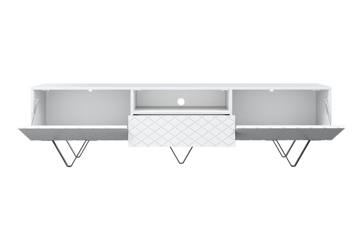 TV stolek Scalia 190 cm s výklenkem - bílý mat / černé nožky Bílá Skříňka TV se zásuvkou