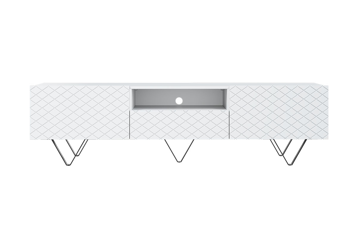 TV stolek Scalia 190 cm s výklenkem - bílý mat / černé nožky Bílá Skříňka TV s černými nohami
