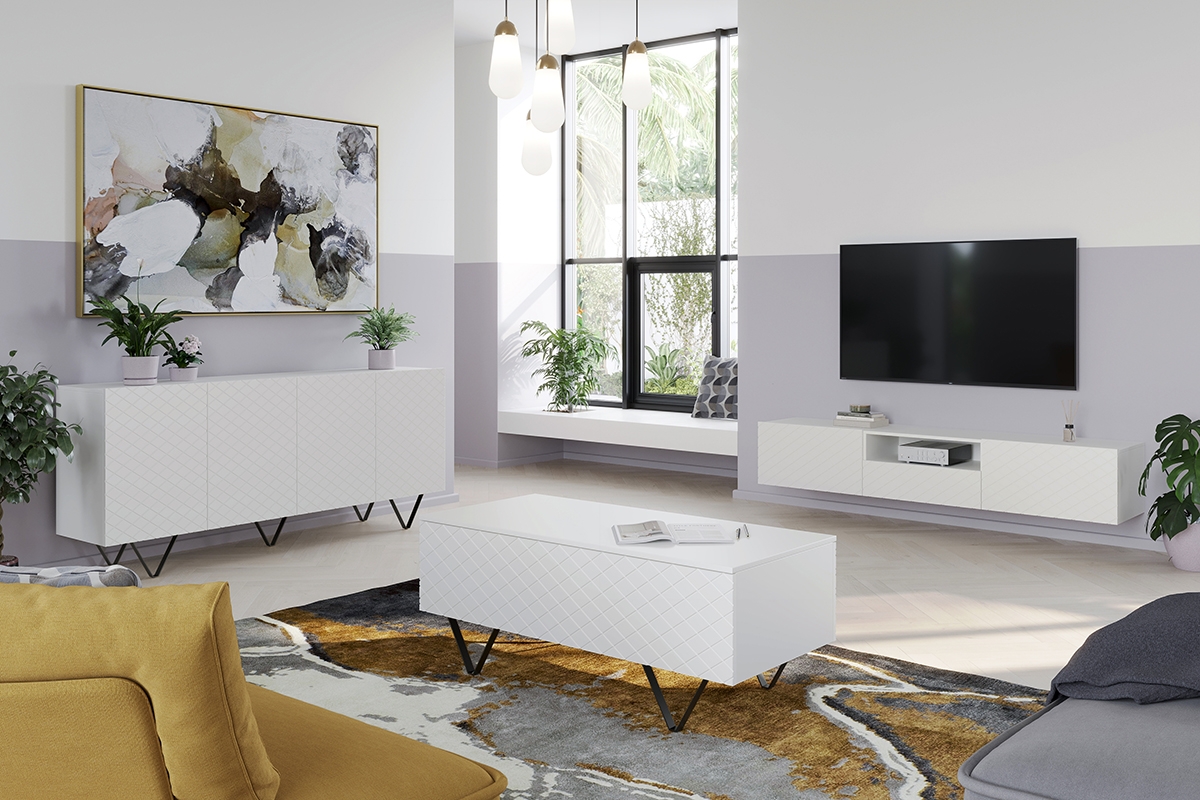 Závěsný TV stolek Scalia 190 cm s výklenkem - bílý mat biale Nábytek do obývacího pokoje