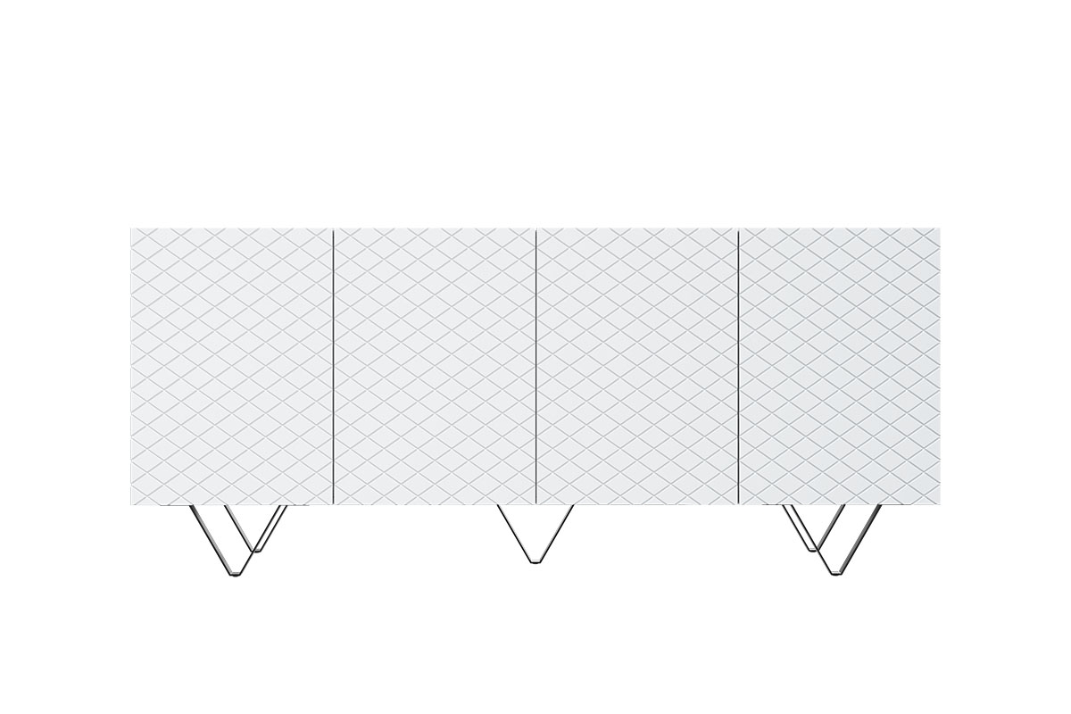 Komoda Scalia 190 cm - bílý mat / černé nožky Bílá čtyřdveřová Komoda