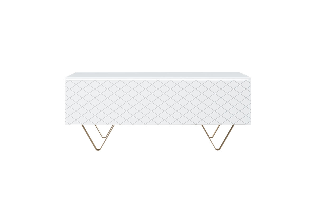 Konferenční stolek Scalia 2K 120 cm - bílý mat / zlaté nožky Konferenční stolek s úložným prostorem 