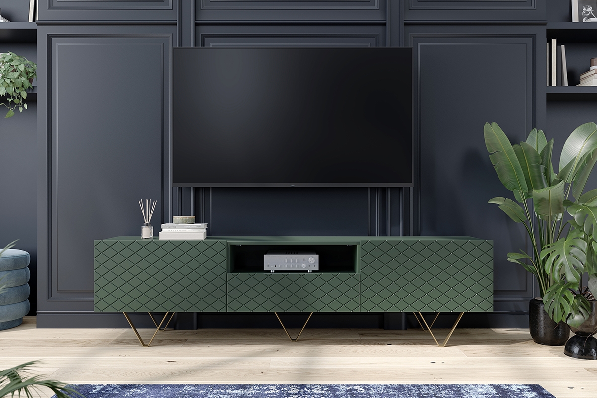 TV stolek Scalia 190 cm s výklenkem - labrador mat / zlaté nožky Skříňka TV s výklenkem