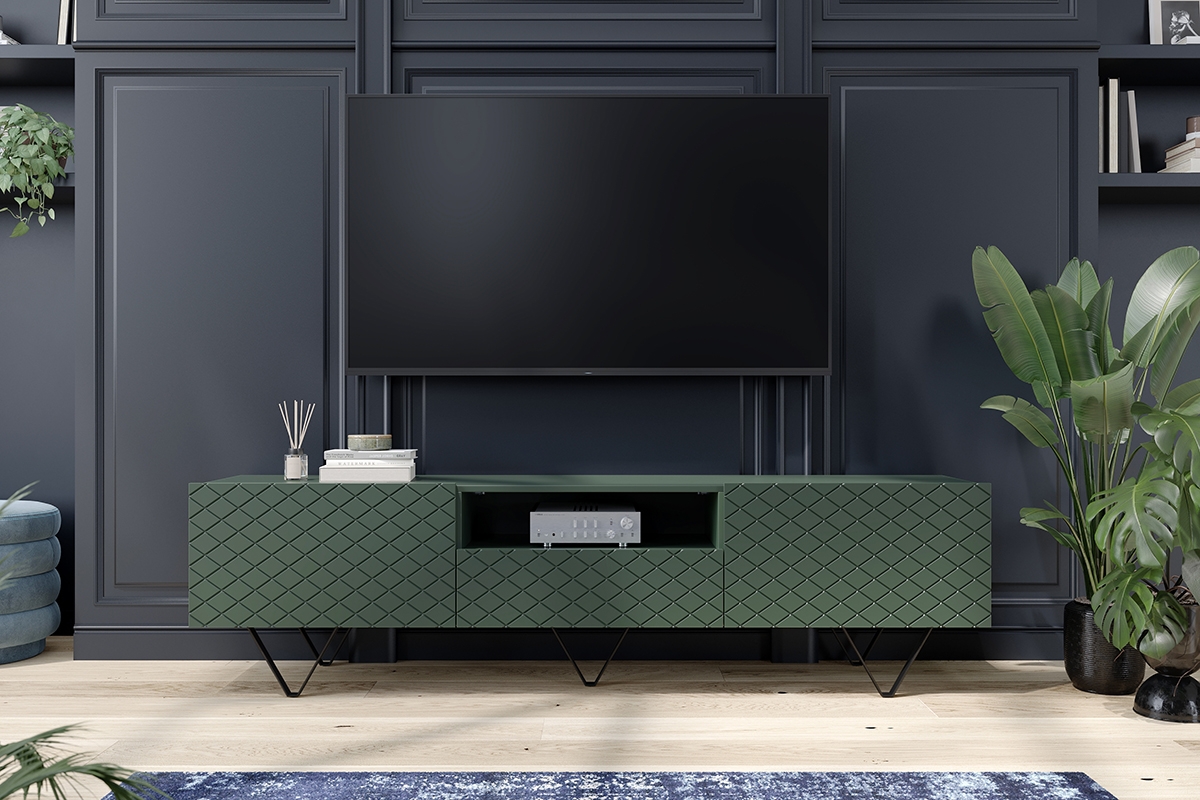 TV stolík Scalia s otvorenou policou 190 cm - labrador mat / čierne nožičky Moderná skrinka na čiernych nožičkách