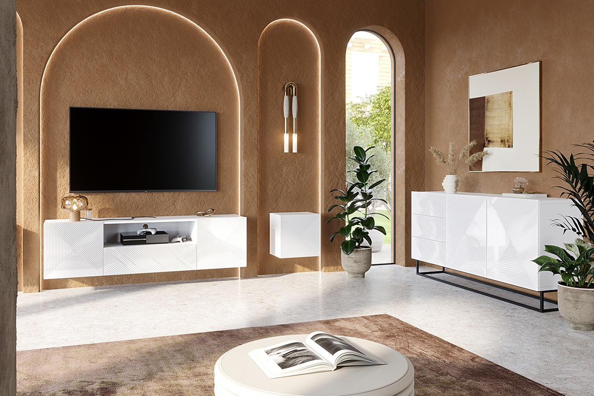 Závěsná skříňka Asha - bílý lesk elegantní nábytek do obývacího pokoje