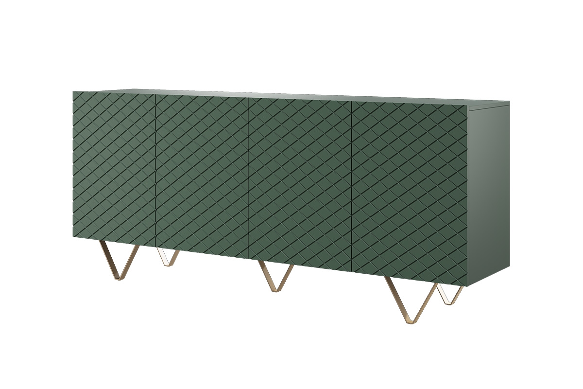SCALIA 190 4D négyajtós szekrény - matt sötétzöld / arany lábak zielona komoda na złotych nóżkach