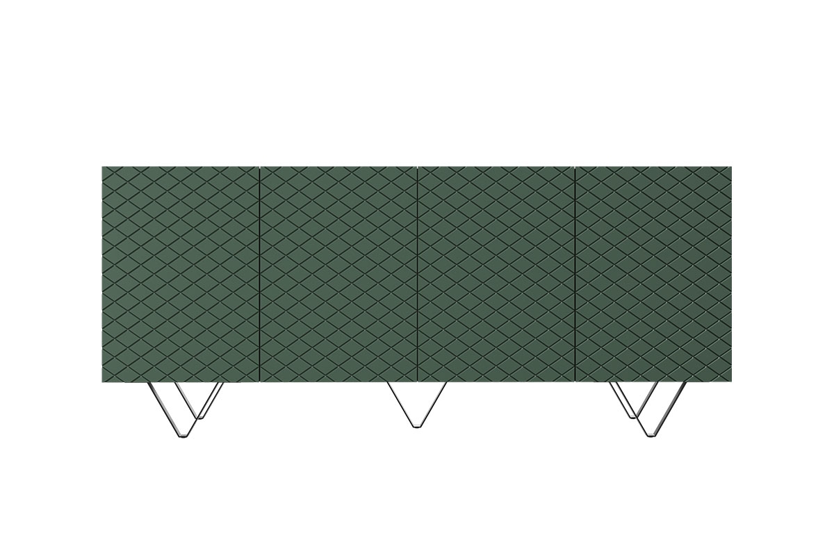 SCALIA 190 4D négyajtós szekrény - matt sötétzöld / fekete lábak Zelená Komoda s drážkovanými čely